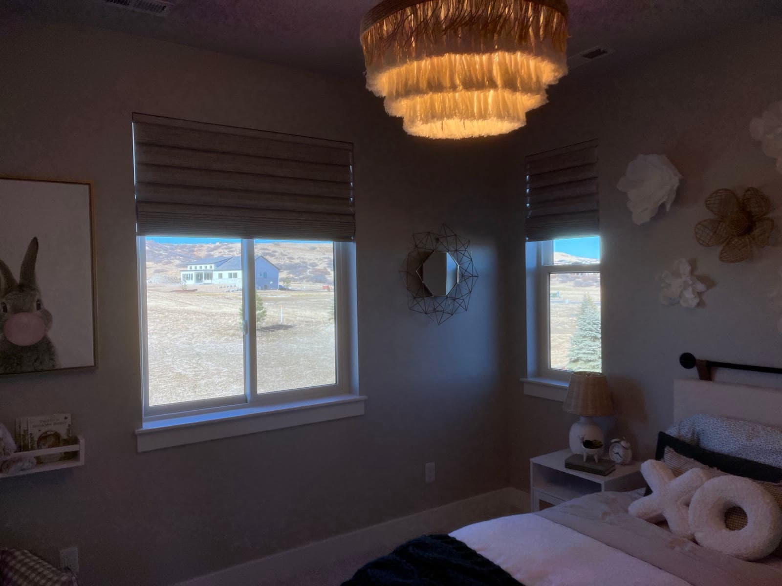 Second angle on that girl's room, shades raised to show a neighboring rooftop