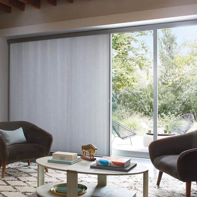 Duette® and Vignette® shades layered in a living room