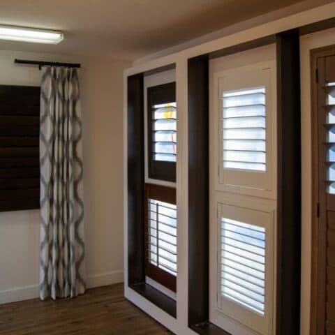 Window-treatment samples on display in the showroom