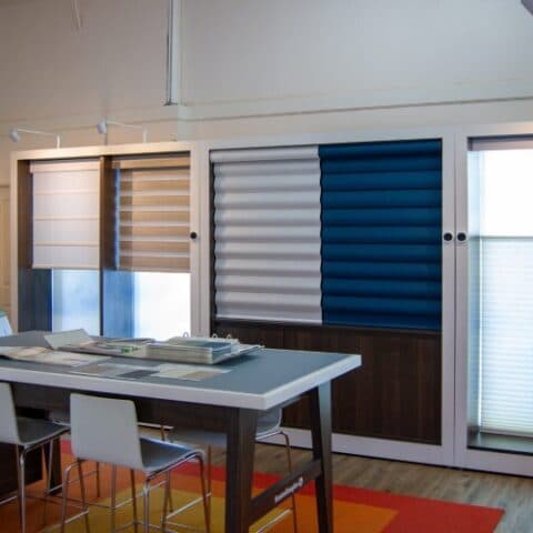 Showroom corner with shades and shutters