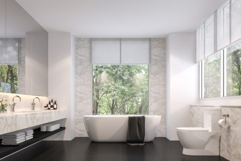 Luxurious bathroom with natural views 3d render